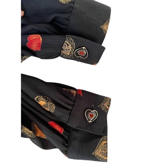 Carole Little Women's Size 14 Blouse Heart Pattern & Buttons Rayon VTG 1990s Blk - Picture 7 of 8